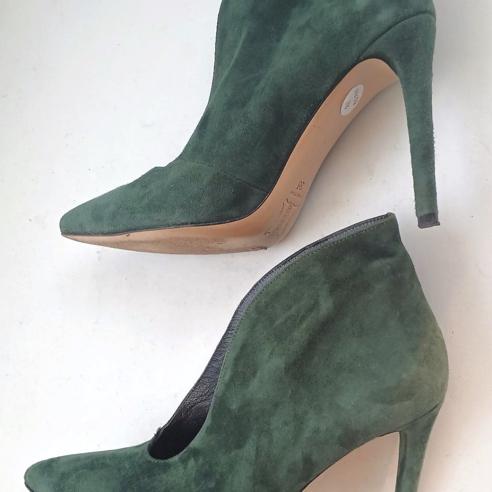 Vamp Booties Suede Ankle Boots Italy Valentina Green Heels 4" High Size 38 EU